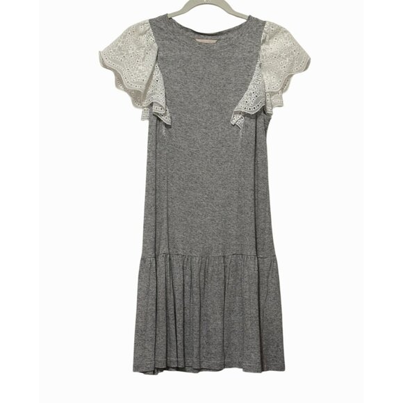 Rebecca Taylor Dresses & Skirts - Rebecca Taylor White Eyelet Flutter Sleeve Tiered Mini Tee Dress Grey Casual XS